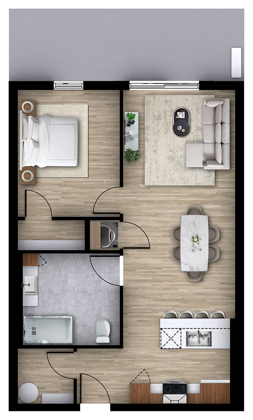 Plan 2D du logement 103, modèle C (3 ½, 660 pi²)