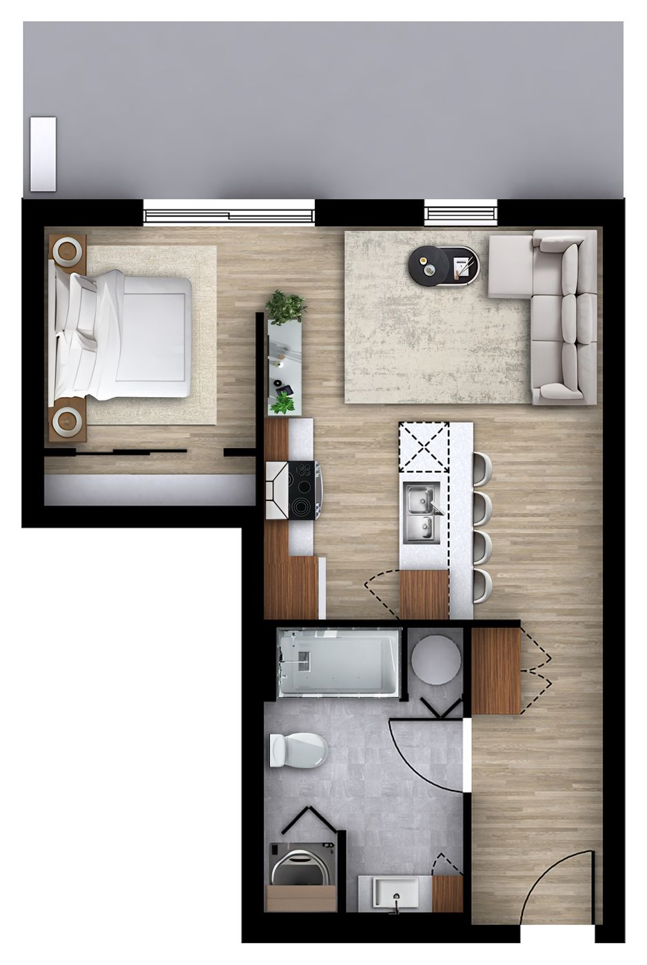 Plan 2D du logement 109, modèle I (Studio, 530 pi²)