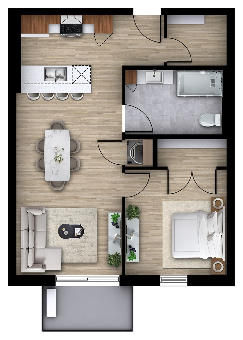 Plan 2D du logement 208, modèle M (3 ½, 650 pi²)